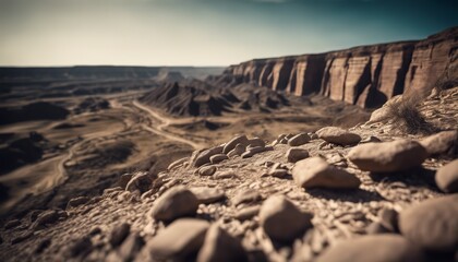 canyon landscape, landscape with rocks, ravines, sand pit scene