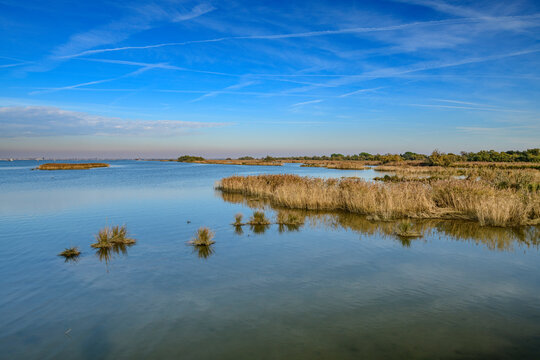 Po River under blue sky, Emiglia-Romana, Italy