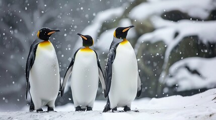 Obraz premium King penguins on the habitat. Black and white penguins.