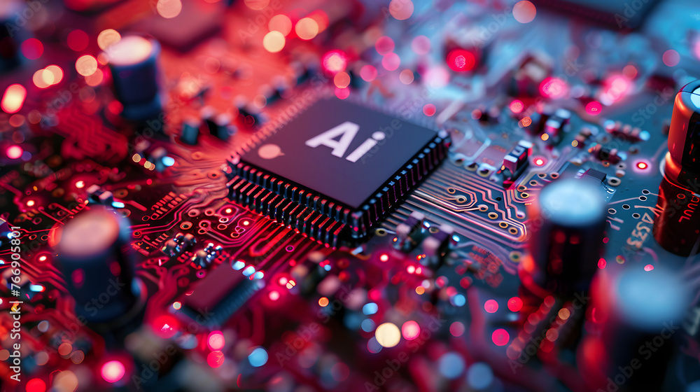 Aufkleber ai, the term artificial intelligence, is printed on a circuit board with an image of the letter 