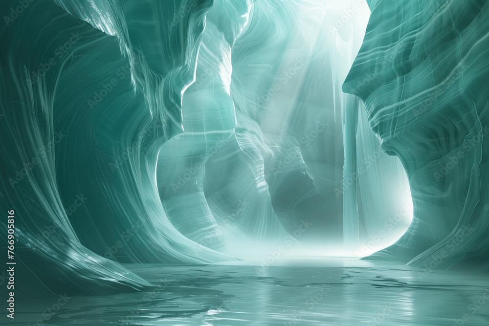 Poster surreal ice cave. background image. created with generative ai technology.