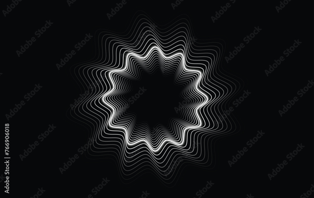 Poster abstract circle lines wave white isolated on black background. vector in concept technology, science