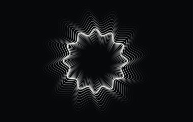 Abstract circle lines wave white isolated on black background. Vector in concept technology, science, music, modern.