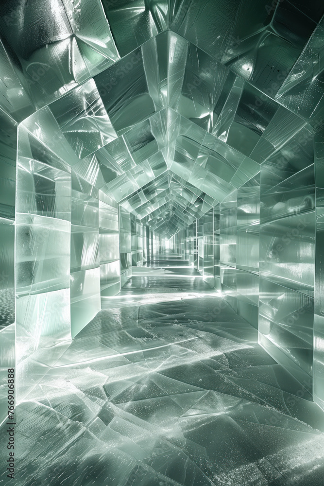 Poster surreal ice interior. background image. created with generative ai technology.