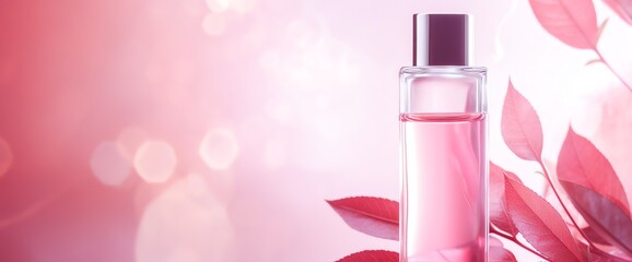 a bottle of perfume with pink liquid