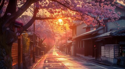 Cherry Blossom Avenue at Sunrise