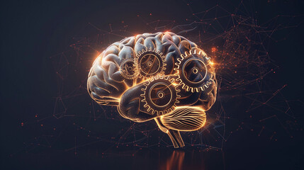 Illustration of a Brain with Gears Turning - obrazy, fototapety, plakaty