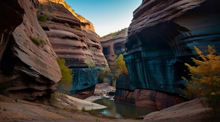 canyon landscape, landscape with rocks, ravines, sand pit scene