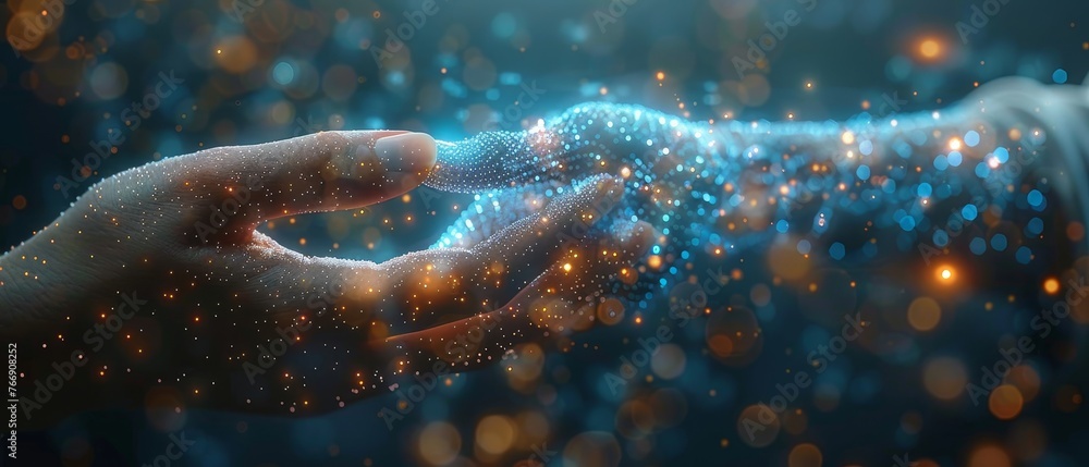 Aufkleber business woman hand touching digital neural network. artificial intelligence concept. future cybersp