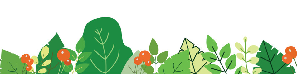 A tropical pattern with red berries on a white background. Vector of green tropical leaves on a white background. Red berries . Eco-concept, concept. Put your logo on it. Vector graphics.