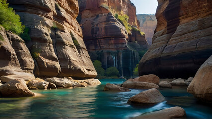 canyon landscape, landscape with rocks, ravines, sand pit scene