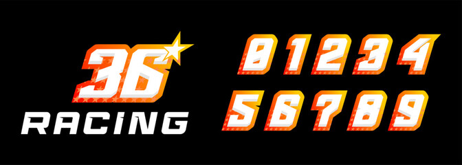 number 36 logo design for racing, 3d number with stars for racing, sports and trail - obrazy, fototapety, plakaty
