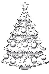 a black and white drawing of a christmas tree