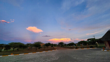 Beautiful sunset on the road in Botswana