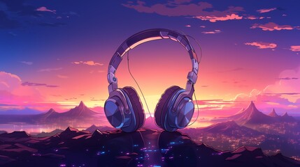 a headphones on a mountain