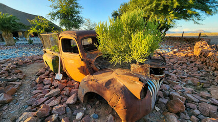 Abandoned car in desert in Namibia