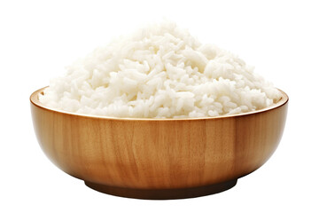 Bowl full of cooked rice, isolated on empty background.