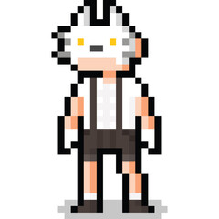 Fototapeta premium Pixel art cartoon man wearing white cat mask character