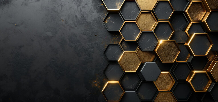 Black and Gold Honeycomb Background. honeycomb design in metallic gold with metal sheen creating the look of luxury and elegance 