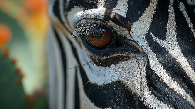 A closeup shot of a zebra, capturing the intricate details of its striped pattern. AI generate illustration