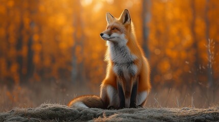 A fox in the soft glow of twilight. AI generate illustration - obrazy, fototapety, plakaty