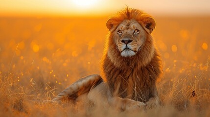 A lion pride resting in the golden light of the savannah. AI generate illustration