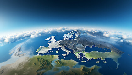 A map of Europe is shown in a very detailed and realistic way - Powered by Adobe