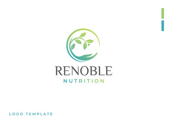 Leaf hand logo design, logo for natural health nutrition.