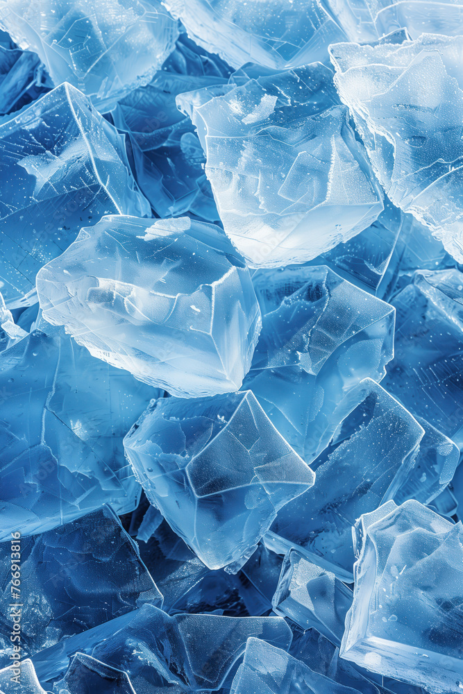 Poster closeup ice cubes texture. background image. created with generative ai technology.