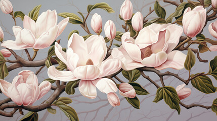magnolias illustration, flower background, flower wallpaper, flower illustration