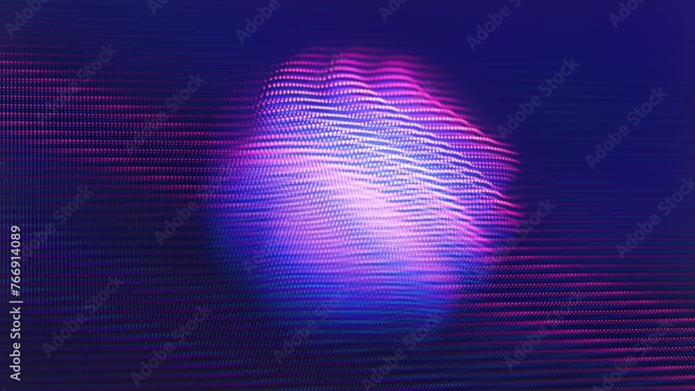 Poster 3d pixelated sphere with moving waving surface on blue background. abstract concept of big data, art