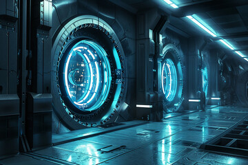A futuristic gate with automated mechanisms and sleek, futuristic design elements.