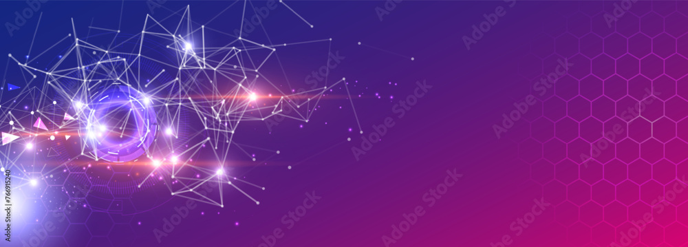 Poster polygonal science and technology background. digital data and science system structure of cyber spac