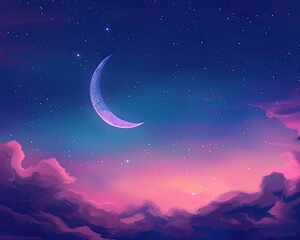 Fototapeta premium dreamy pastel night sky with stars and a crescent moon creating a peaceful night scene