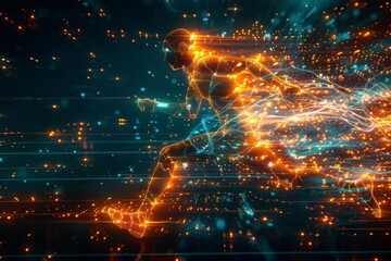 Pixel art representation of a runner manspeed and motion in a creative digital.