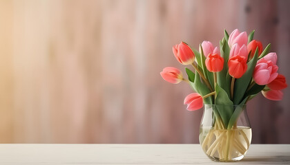 A vase of tulips sits on a table