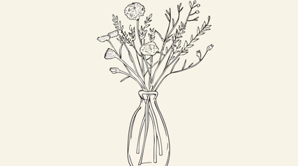 Vector contour drawing of dry wildflower in vintage g