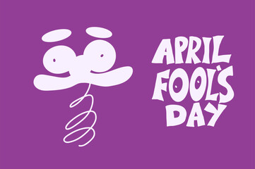 April fools day card. Holiday simple banner. Happy face silhouette vector hand drawn with handwritten text lettering doodle illustration