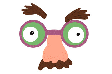 April fools day. funny happy face mask vector hand drawn flat illustration isolated on white background