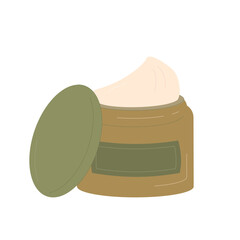 Face cream jar isolated on white background. Beauty home procedure product. Moisturizing serum. Flat vector illustration