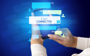 Obraz premium Hand using smartphone with social media concept