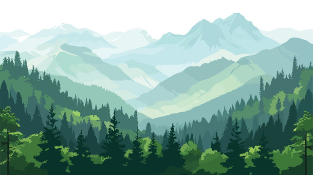 Vector nature background of mountains and forest. 