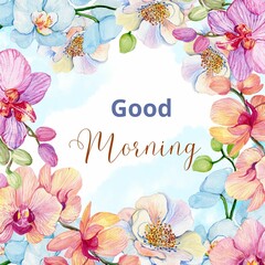 The world studios - 1: Art design of good morning in flowers on colorful background.