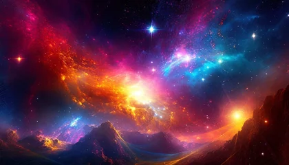 Gordijnen Space, galaxies, nebulae, planets, stars, moon, wallpaper, landscape, planet science, colorful colors © wonni
