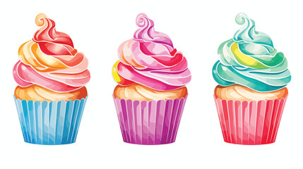 Watercolor Rainbow crystal Cupcake flat vector 