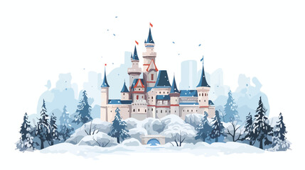 Winter Castle flat vector isolated on white background