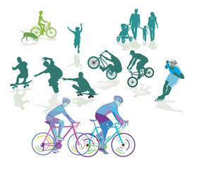 Obraz premium Skaten und Rollschuhläufer, Rennrad Sport Illustration