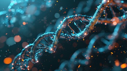 DNA double helix genetic material. Gene sequencing abstract design. Floating in space background, .science, abstract, biology, biotechnology, molecular, health, genetic - obrazy, fototapety, plakaty
