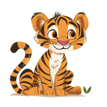 Cute Funny Cartoon Tiger, Illustration for Children Book, Generative AI