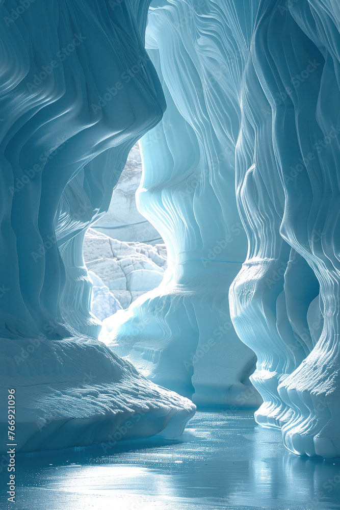Poster surreal ice glacier landscape. background image. created with generative ai technology.